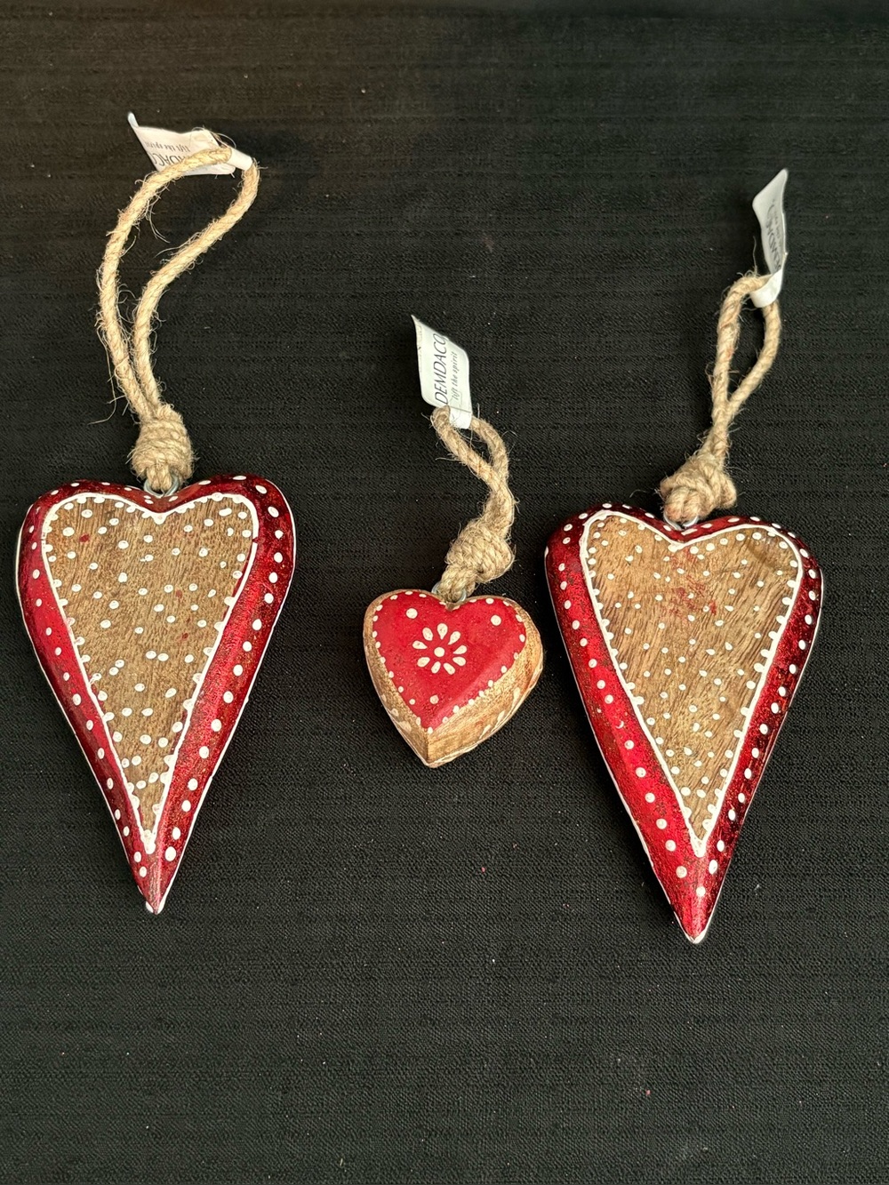 Demdaco 2 big & 1 small Wood Heart Ornaments